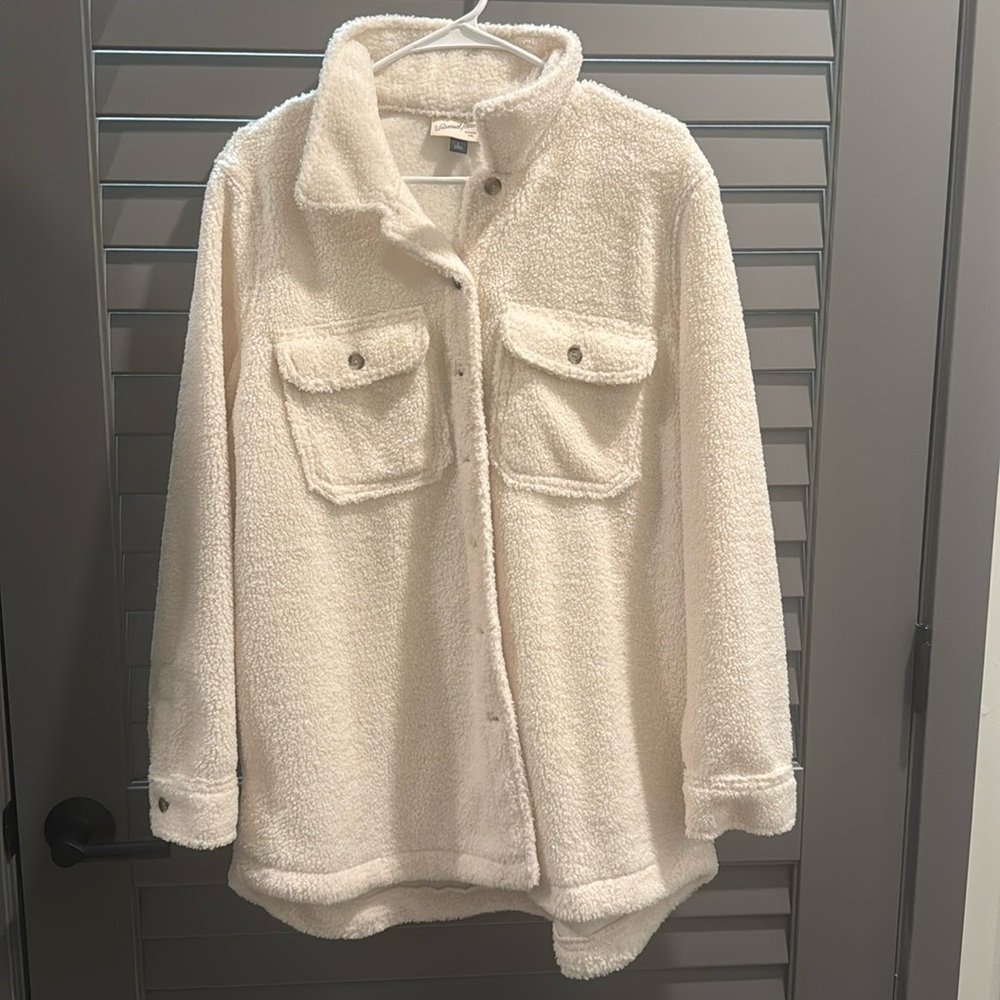 Universal Thread Cream Sherpa Teddy Fleece Button-Up Shacket Jacket Size Large